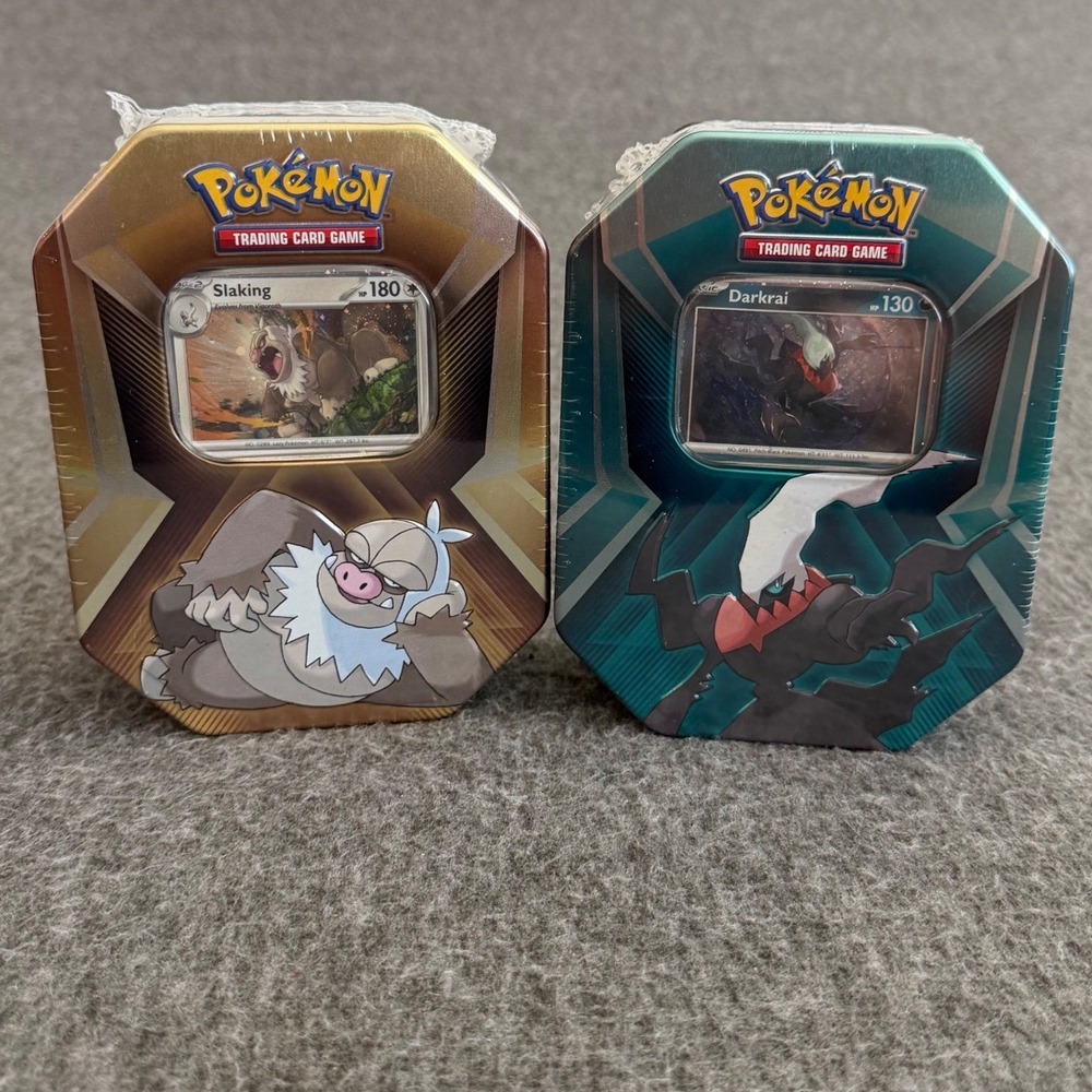 Pokemon TCG Triple Whammy Tin Set Slaking and Darkrai 3 Booster Packs Each NEW